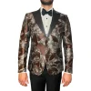 Abstract Floral Design Peak Lapel Tuxedo Jacket - Brown