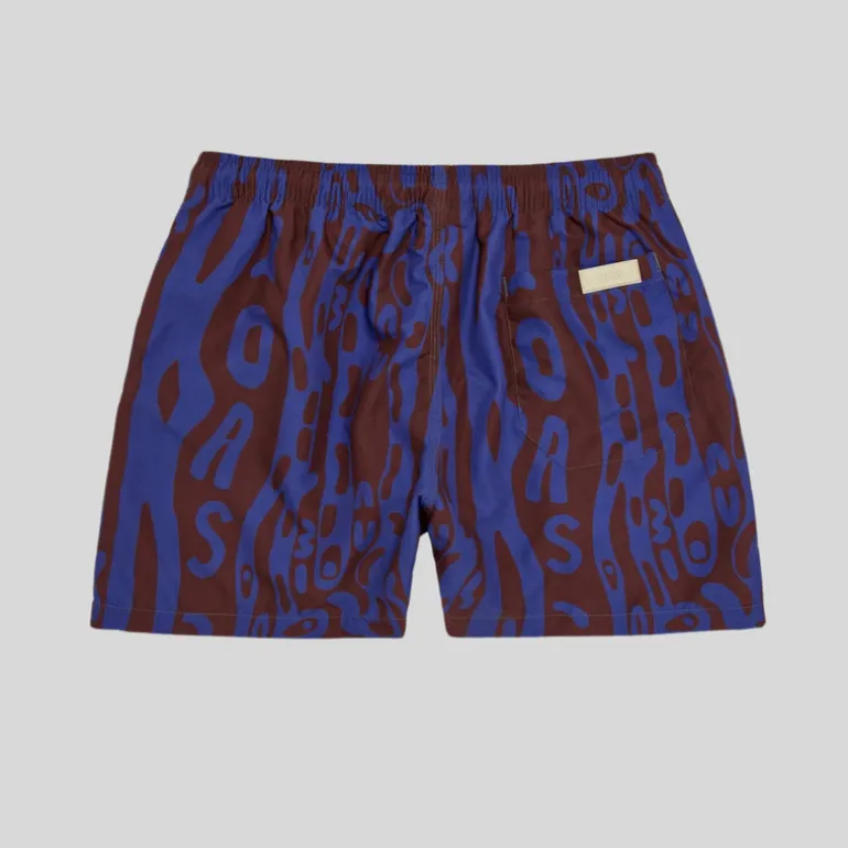 Abstract Logo Design Swim Shorts - Navy/Brown