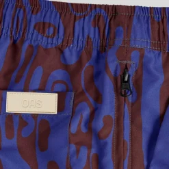 Abstract Logo Design Swim Shorts - Navy/Brown