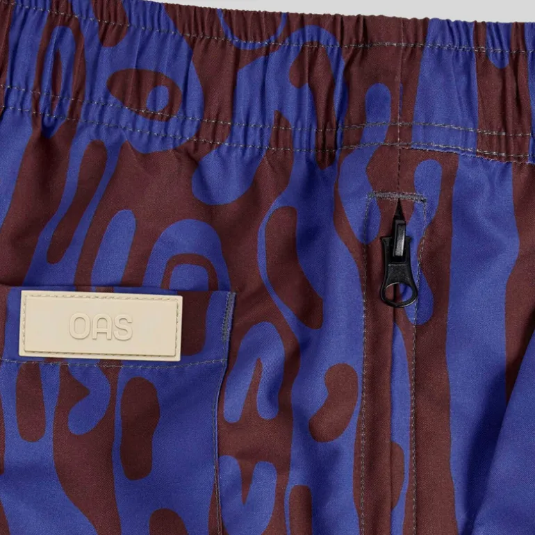 Abstract Logo Design Swim Shorts - Navy/Brown