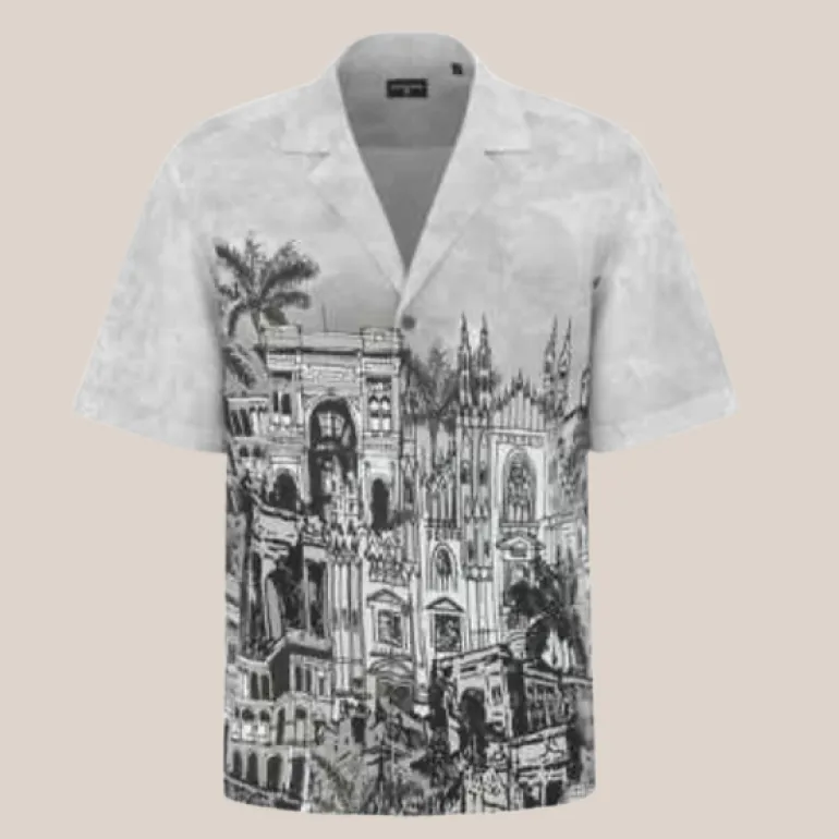 All-Over City Print Shirt - Silver
