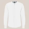 Band Collar Cotton / Linen Shirt - White