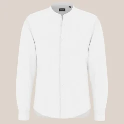 Band Collar Cotton / Linen Shirt - White