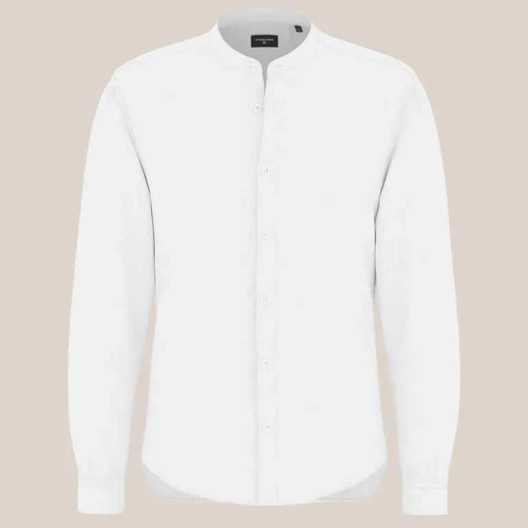 Band Collar Cotton / Linen Shirt - White