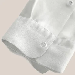 Band Collar Cotton / Linen Shirt - White
