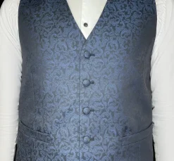 Baroque Pattern Modern Fit Ceremony Vest - Navy