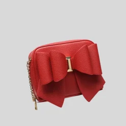 Bow Mini Pebbled Crossbody Bag - Red