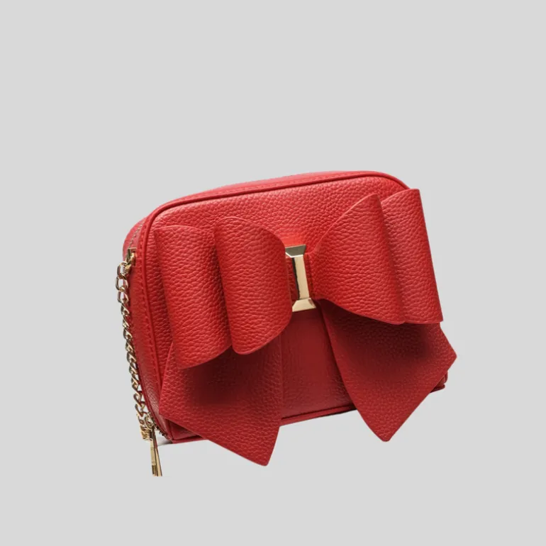 Bow Mini Pebbled Crossbody Bag - Red