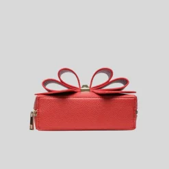 Bow Mini Pebbled Crossbody Bag - Red