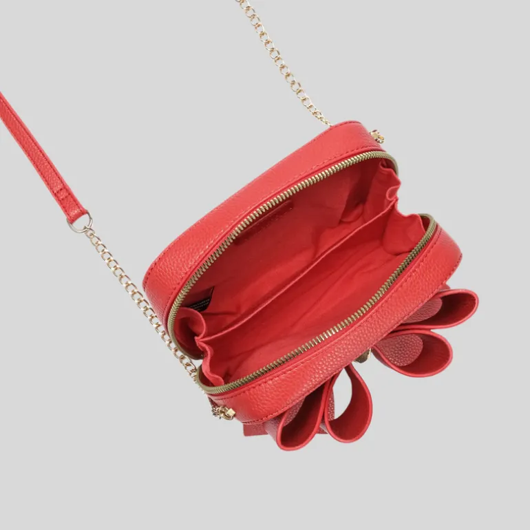 Bow Mini Pebbled Crossbody Bag - Red