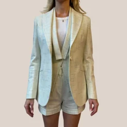 Broken Lines Stretch Cotton Peak Lapel Blazer - Off-White