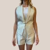 Broken Lines Stretch Cotton Vest - Off-White