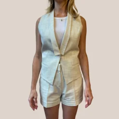 Broken Lines Stretch Cotton Vest - Off-White