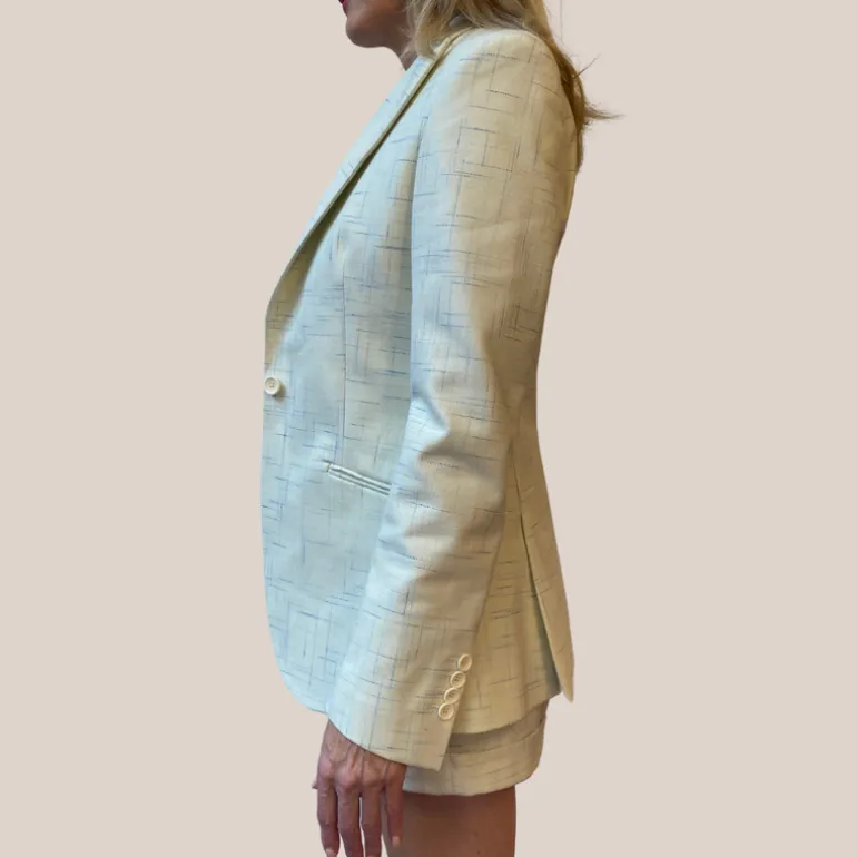 Broken Lines Stretch Cotton Peak Lapel Blazer - Off-White