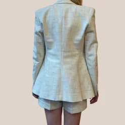 Broken Lines Stretch Cotton Peak Lapel Blazer - Off-White