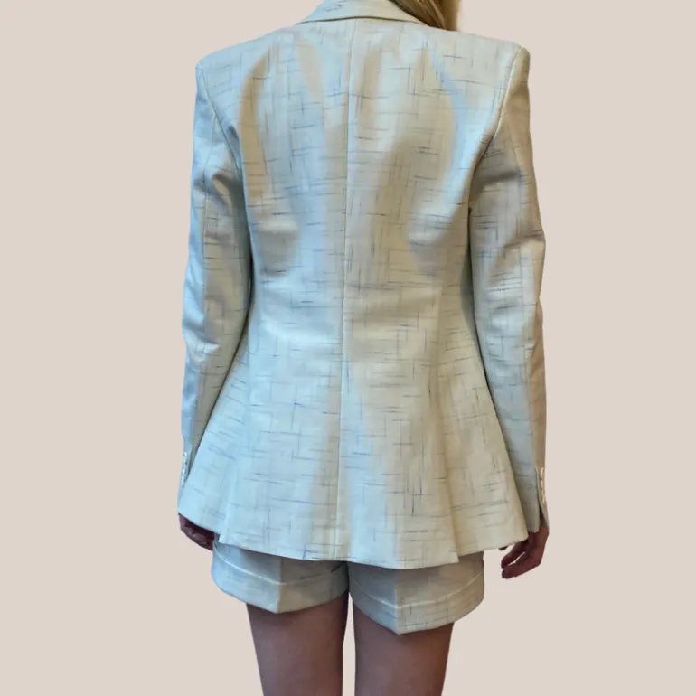 Broken Lines Stretch Cotton Peak Lapel Blazer - Off-White