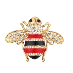 Bumble Bee Rhinestone Brooch Pin - Red