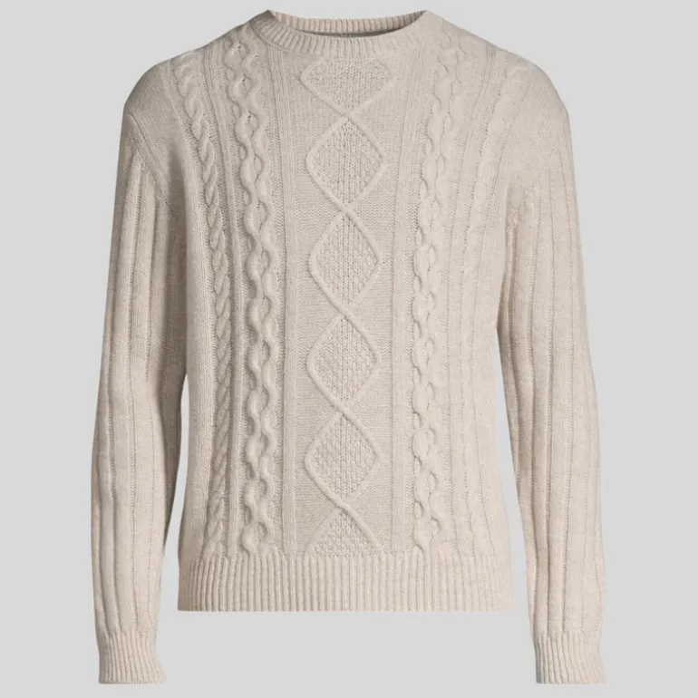 Cable Knit Crew Neck Sweater - Beige