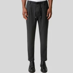 Chalk Pinstripe Drawstring Waist Pants - Charcoal