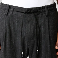 Chalk Pinstripe Drawstring Waist Pants - Charcoal