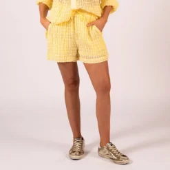 Checks Crinkle Shorts - Yellow