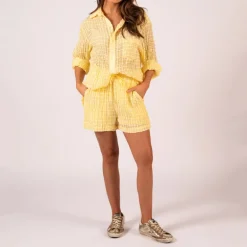 Checks Crinkle Shorts - Yellow