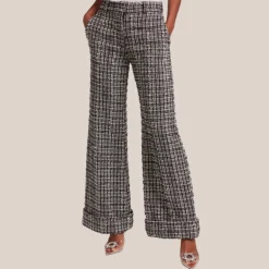 Checks Textured Tweed Wide Leg Pants - Black/White