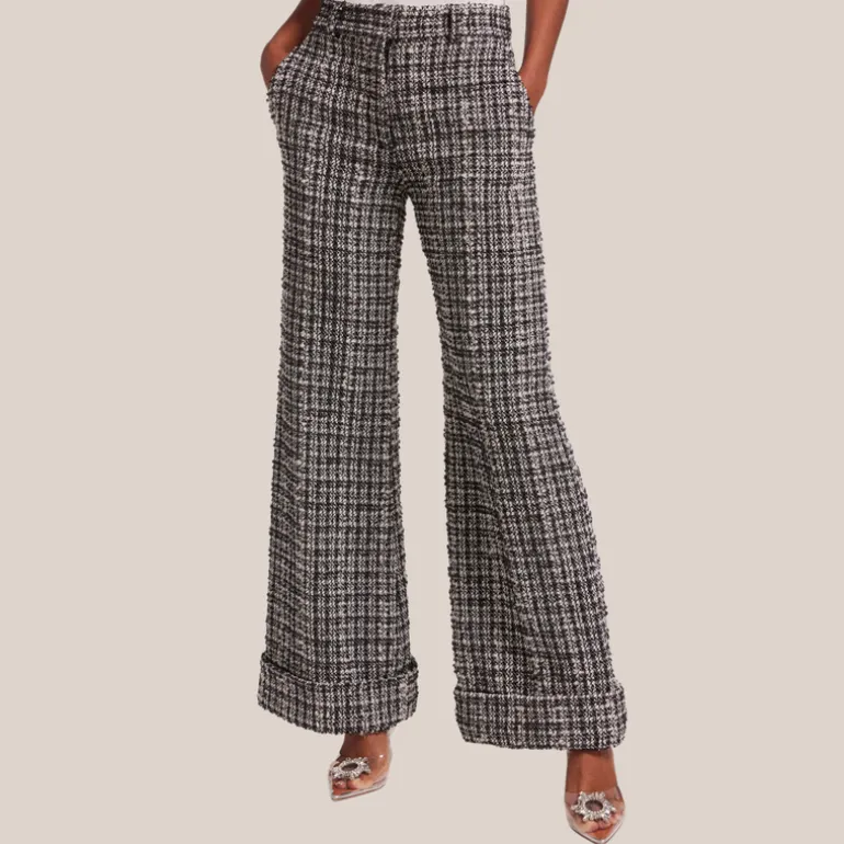 Checks Textured Tweed Wide Leg Pants - Black/White