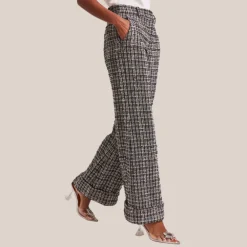 Checks Textured Tweed Wide Leg Pants - Black/White