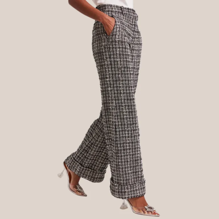 Checks Textured Tweed Wide Leg Pants - Black/White