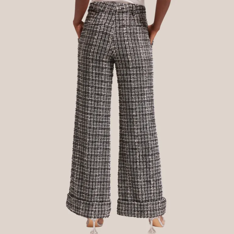 Checks Textured Tweed Wide Leg Pants - Black/White