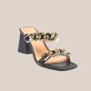 Chunky Heel Chain Straps Leather Sandal - Black