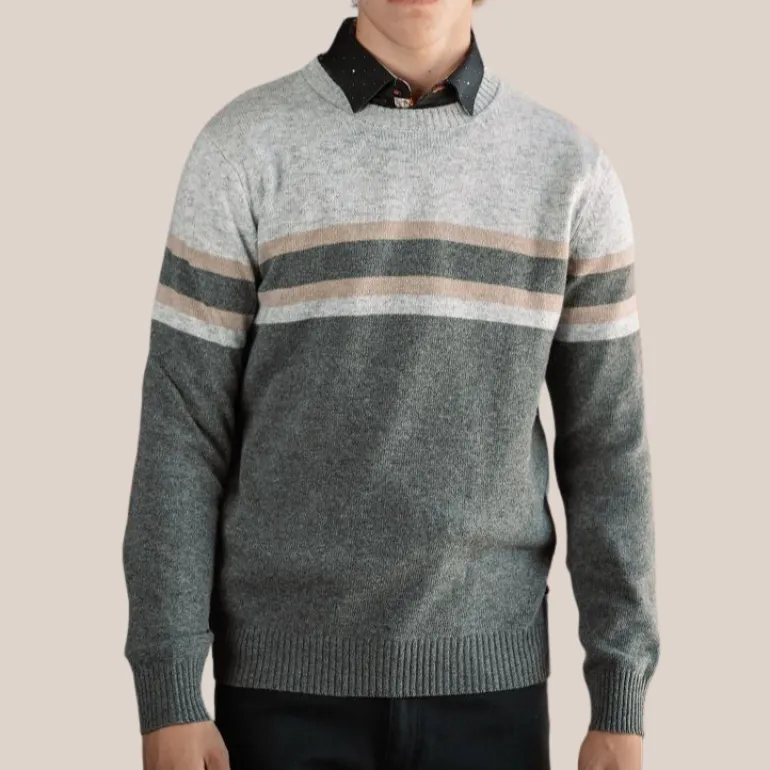 Colour Block Crew Neck Sweater - Grey