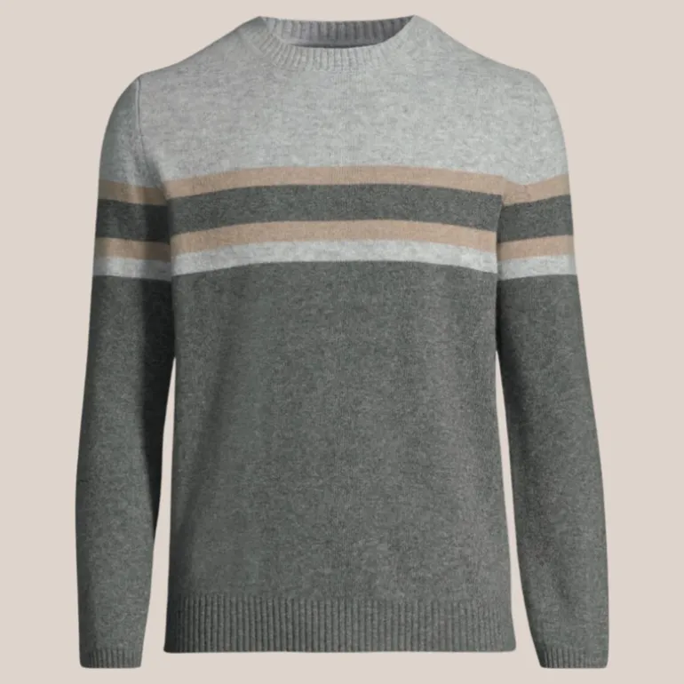 Colour Block Crew Neck Sweater - Grey