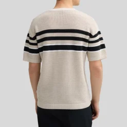 Contrast Stripes Knit T-Shirt - Beige