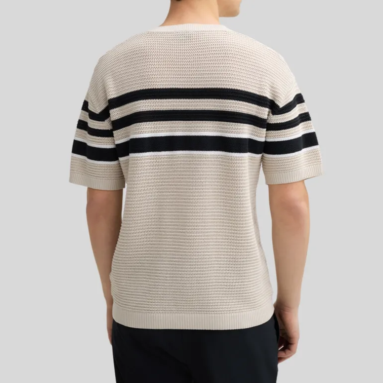 Contrast Stripes Knit T-Shirt - Beige