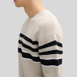 Contrast Stripes Knit T-Shirt - Beige