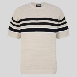 Contrast Stripes Knit T-Shirt - Beige