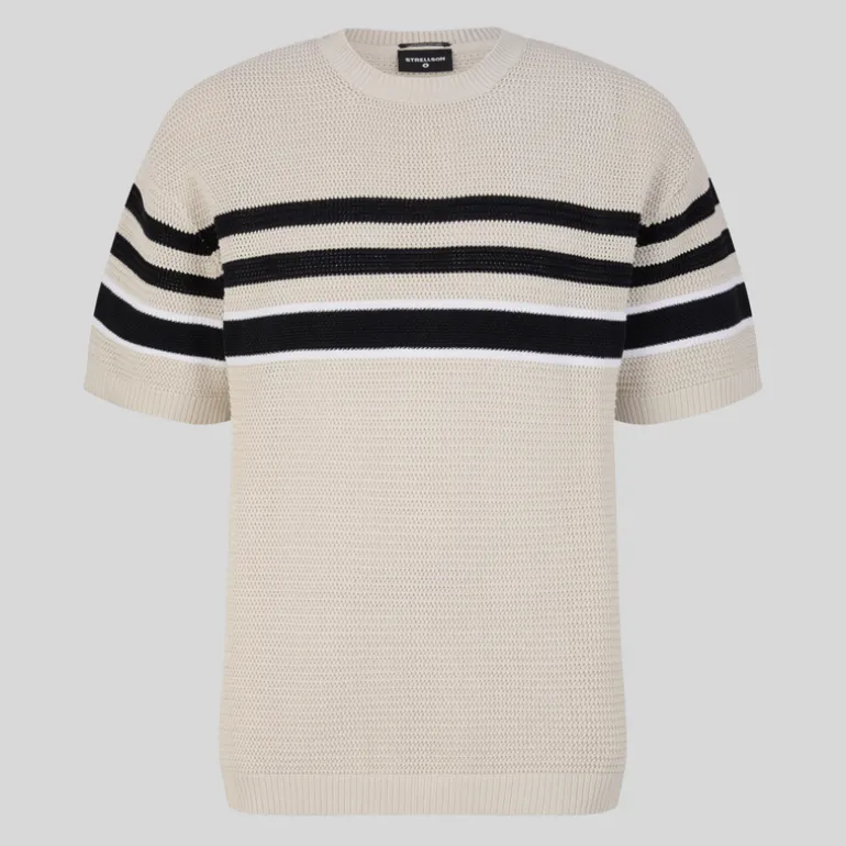 Contrast Stripes Knit T-Shirt - Beige
