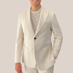 Corduroy Patch Pocket Peak Lapel Blazer - Cream