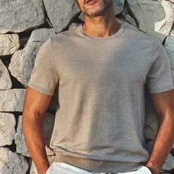 Crew Neck Ribbed Knit Tee - Sand
