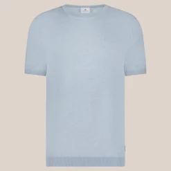 Crew Neck Ribbed Knit Tee - Sky