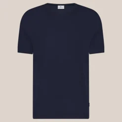 Crew Neck Ribbed Knit Tee - Navy