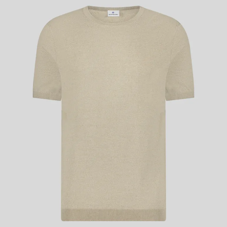 Crew Neck Ribbed Knit Tee - Sand