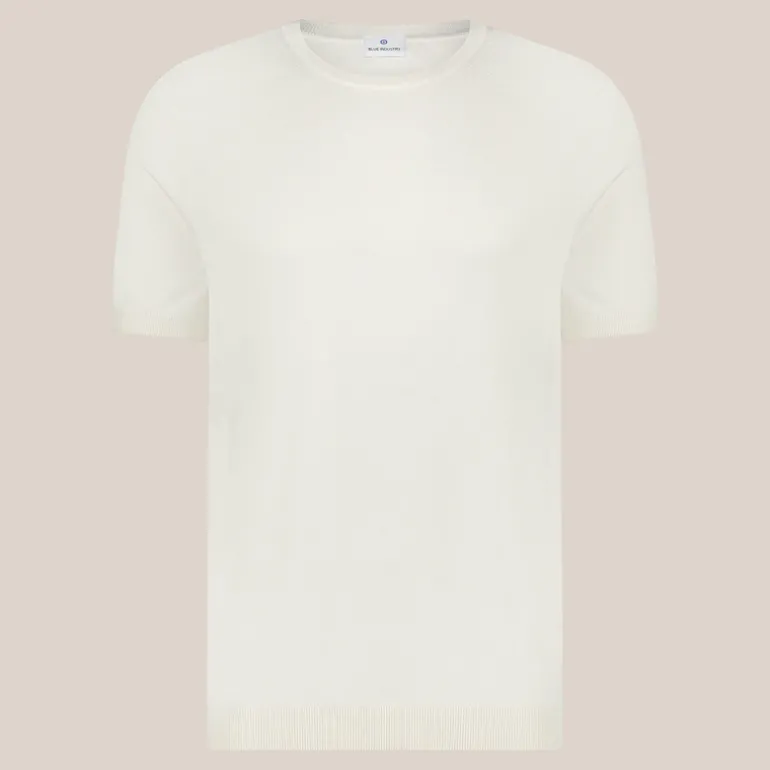 Crew Neck Ribbed Knit Tee - Off-White