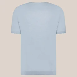 Crew Neck Ribbed Knit Tee - Sky