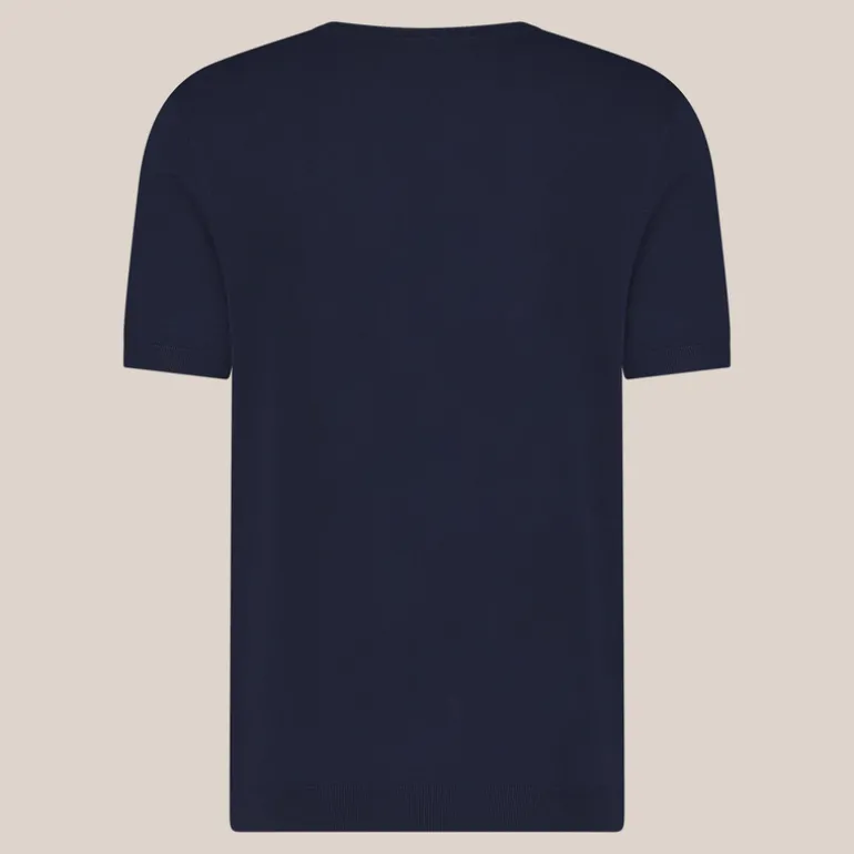 Crew Neck Ribbed Knit Tee - Navy