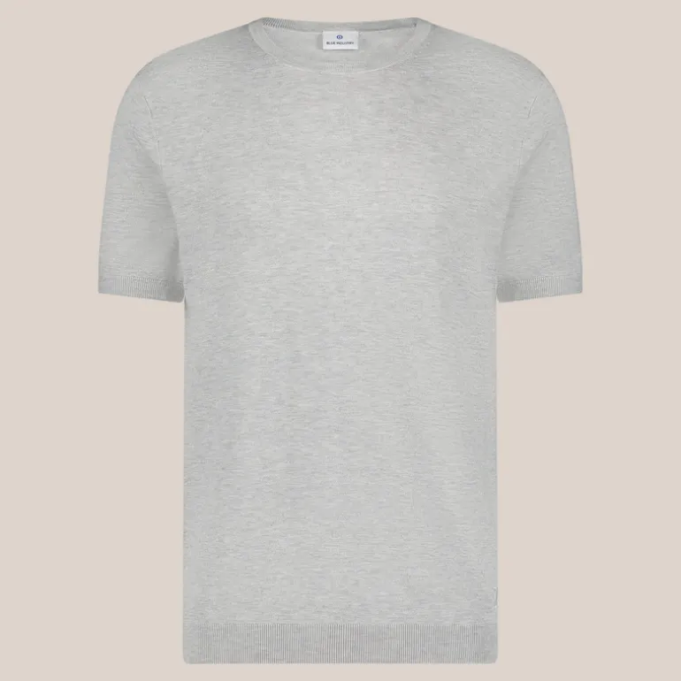 Crew Neck Ribbed Knit Tee - Grey