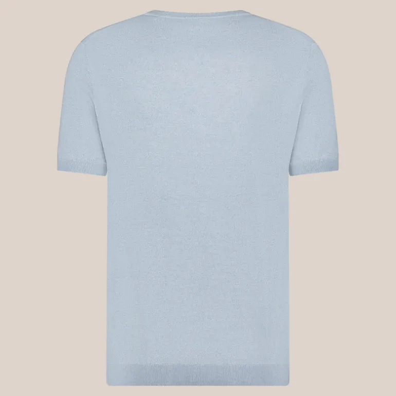 Crew Neck Ribbed Knit Tee - Sky