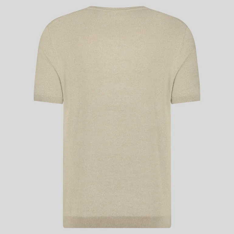 Crew Neck Ribbed Knit Tee - Sand